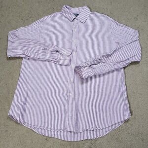 Ralph Lauren Shirt Men XL Linen Purple White Stripe Button Down Preppy Beach